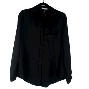 Hotouch Black Sheer Minimalist Sheer Button Down Long Sleeve Top Size Large New!